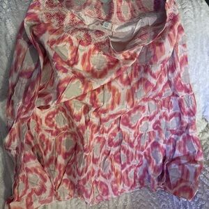 Old Navy Pink and White Patterned Midi Skirt